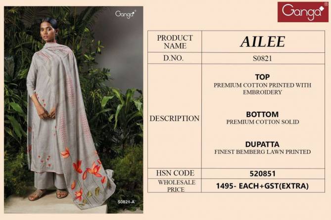 Ailee S0821 By Ganga Cotton Salwar Suits Catalog